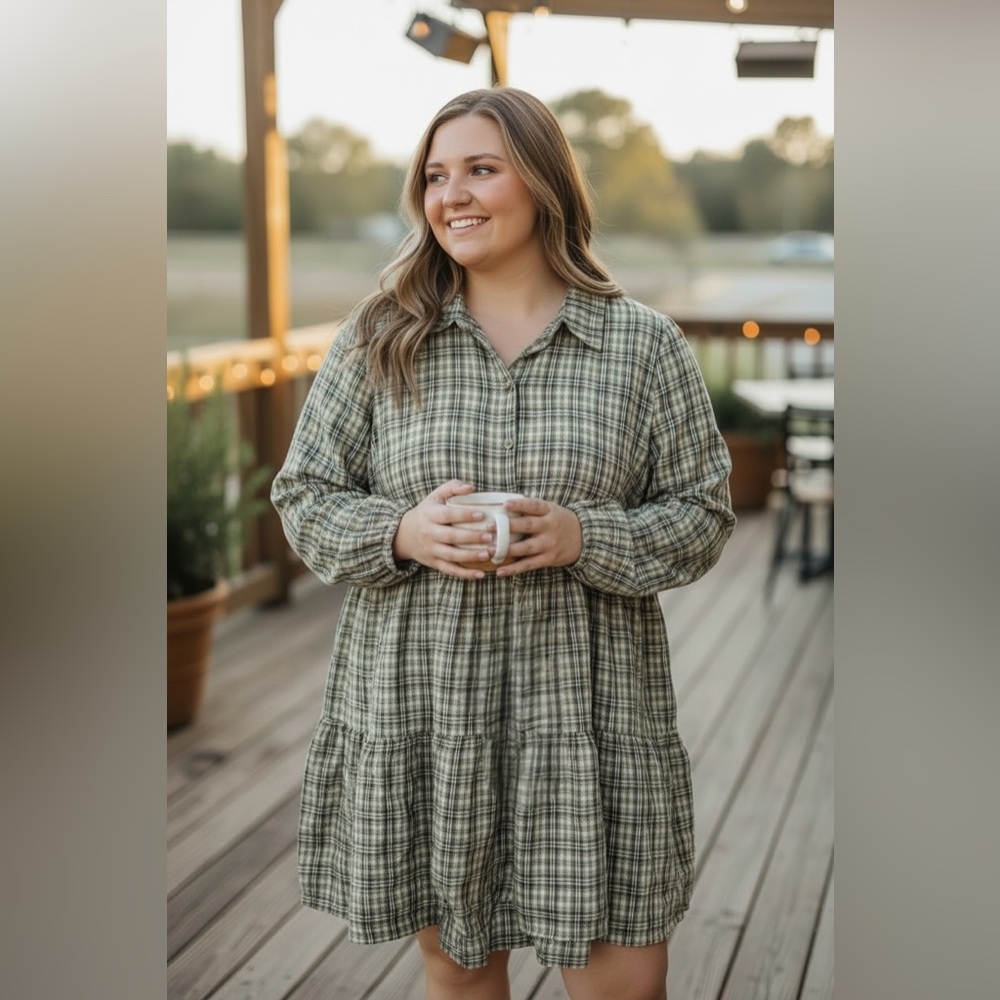 Easel Plaid Button-Up Dress
